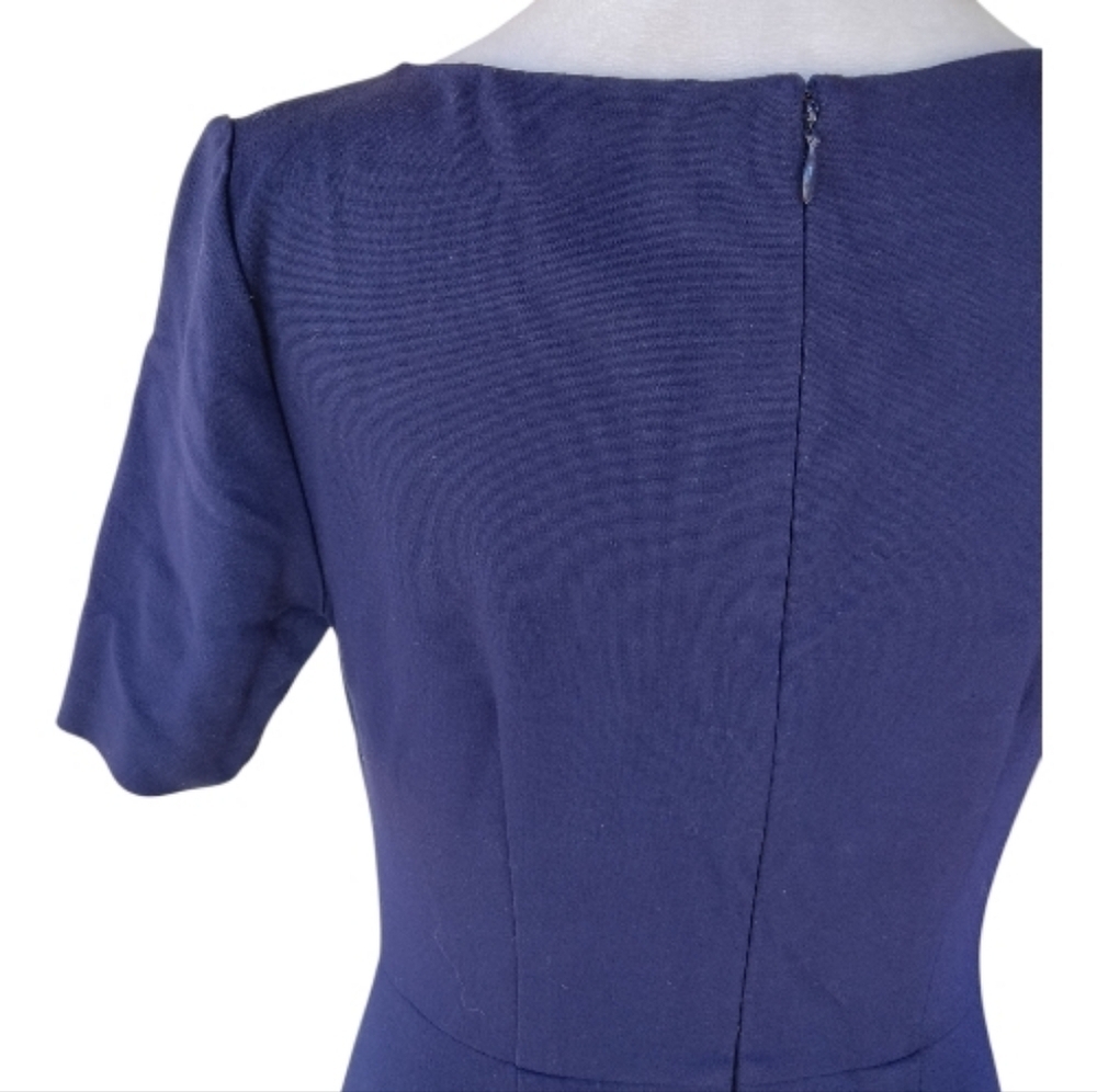 Diane Von Furstenberg Serafina Navy Blue Ruffle Hem A Line Dress Size 4 - Picture 7 of 11